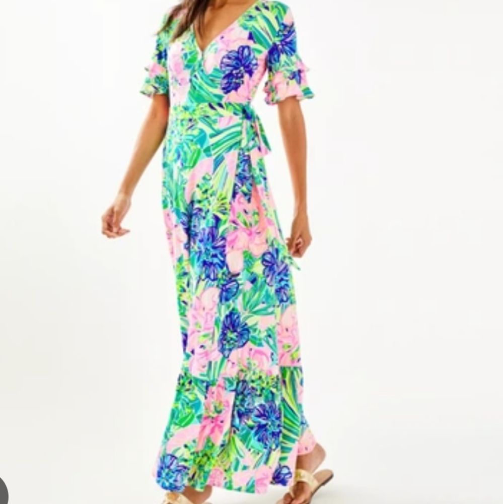 Lilly Pulitzer Emmerson Floral Ruffle Maxi Dress In Island Escape Size XL